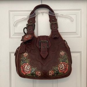 Isabella Fiore Western Rose Leather Shoulder Bag